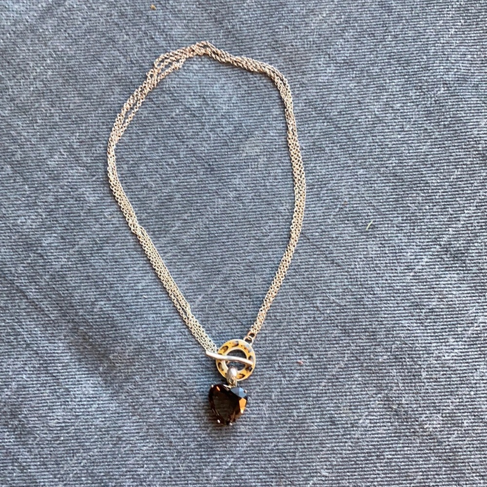 David Sigal Sterling &Smoky Quartz Heart Necklace - Picture 2 of 8